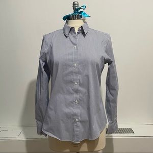 Liz Claiborne Wrinkle Free White Blue Striped Shirt Blouse Size Small